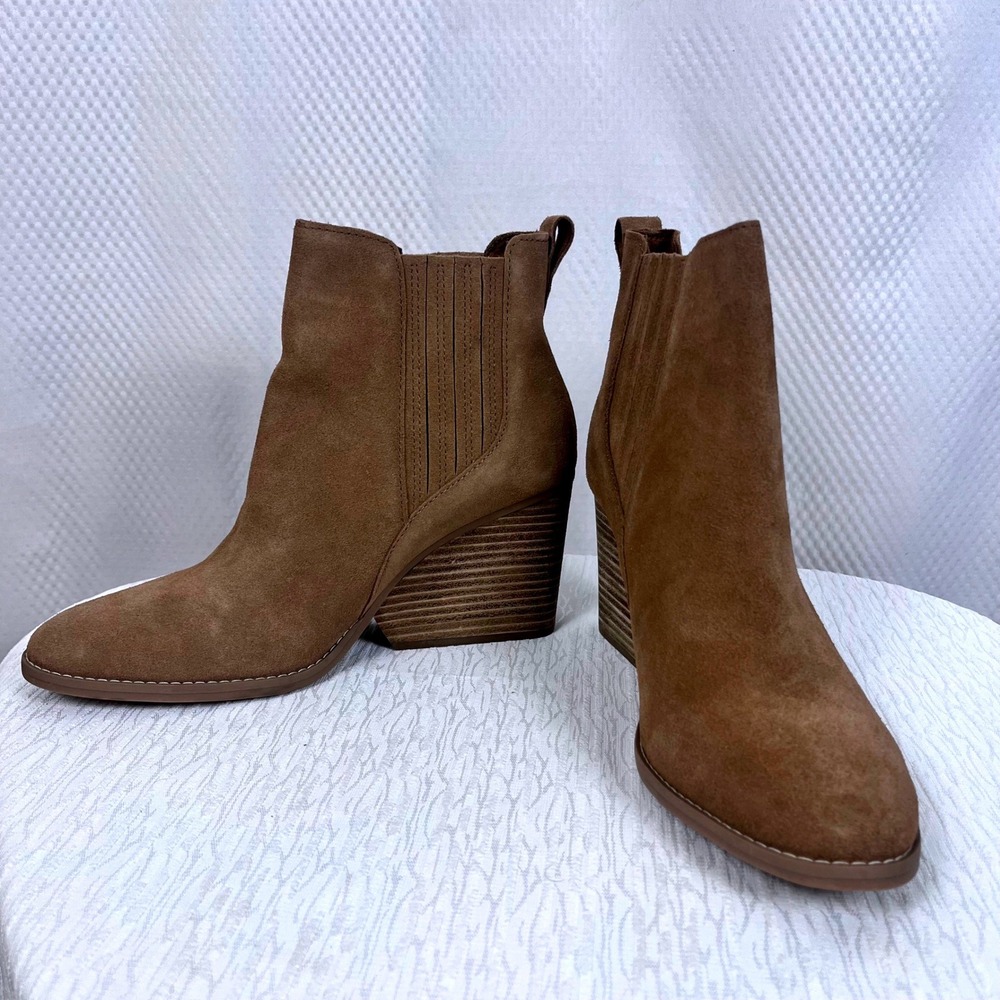 NIB: TOMS Noa Suede Wedge Booties Brown Tan Chelsea Ankle Boots Size 9 - Picture 8 of 10